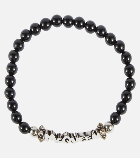 Graffiti bracelet with obsidian pearls