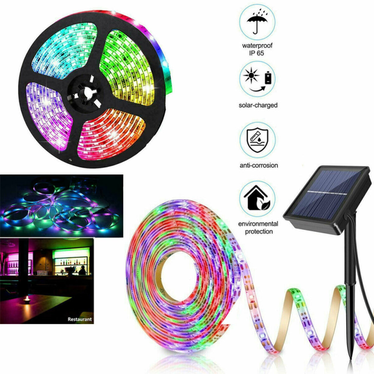5M RGB Solar Powered LED Light Strip Outdoor Garden Tape String Light