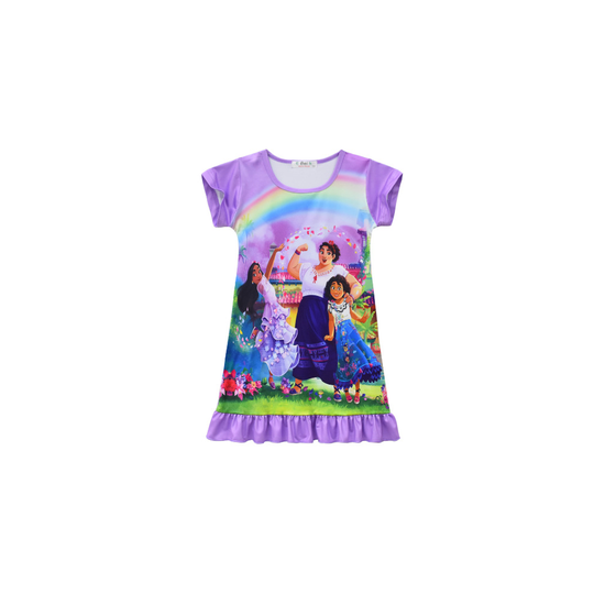 (Purple, 7-8 Years) Encanto Mirabel Sleepwear Dress Girls Pleated Skirt Nightdress Nightie Nighty