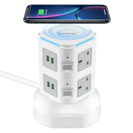 Socket Tower Mains Power Extension Lead 6 Way 4 USB Ports Adaptor