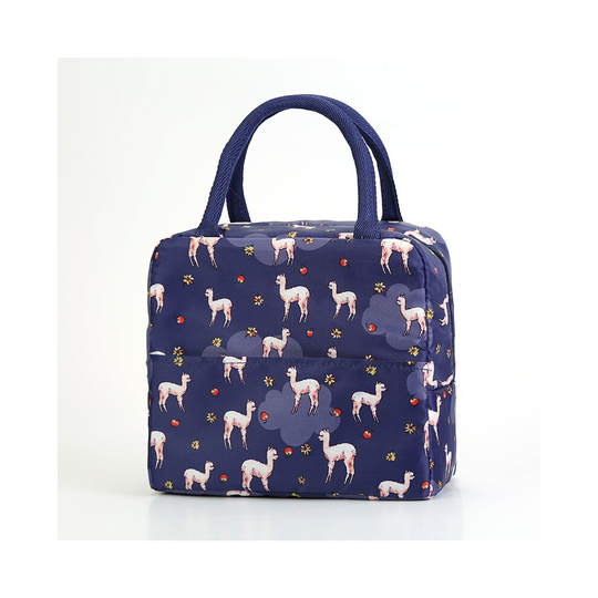 (Dark Blue & Alpaca) Thermal Cooler Lunch Bag Tote Picnic Food Box