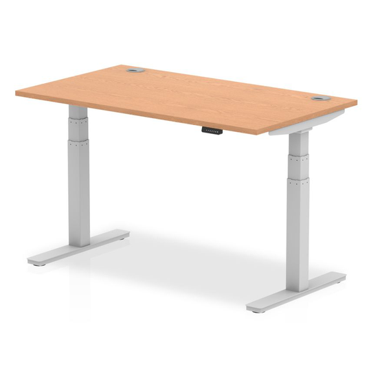 Dynamic Air 1400/800 Oak Height Adjustable Desk with Cable Ports with Silver Leg