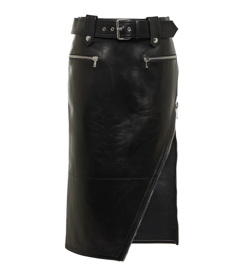 Leather midi skirt