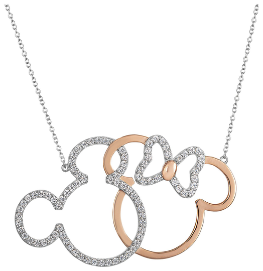 Disney Kid's Sterling Silver Mickey and Minnie Link Necklace