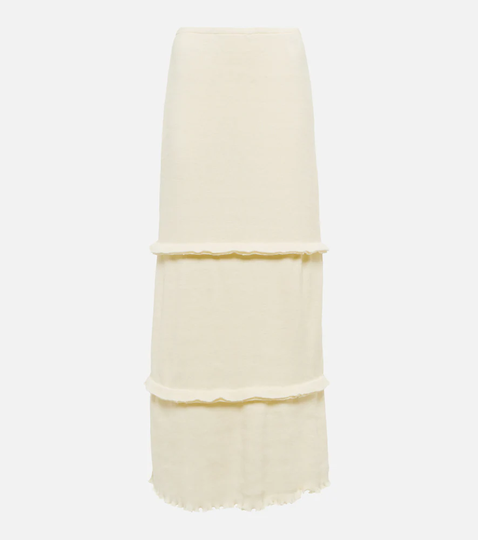 Tiered wool-blend maxi skirt