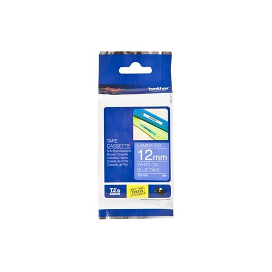 Brother P-touch Paper Bro 12MM Gloss White on Blue Tape