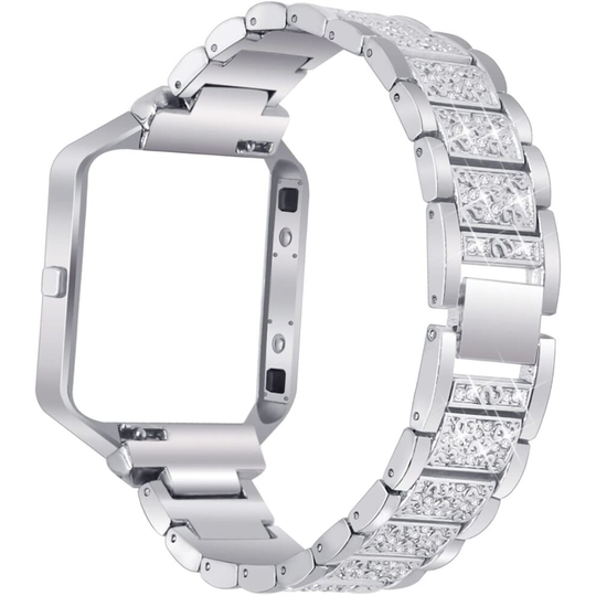 For Fitbit Blaze Strap with Frame, AISPORTS Fitbit Blaze Wrist Strap Stainless Steel Rhinestone Bling Glitter Smart Watch Replacement Band Strap