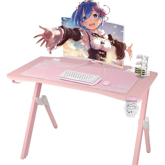 (With Pink Gaming Chair) Pink Gaming Desk Gaming Table