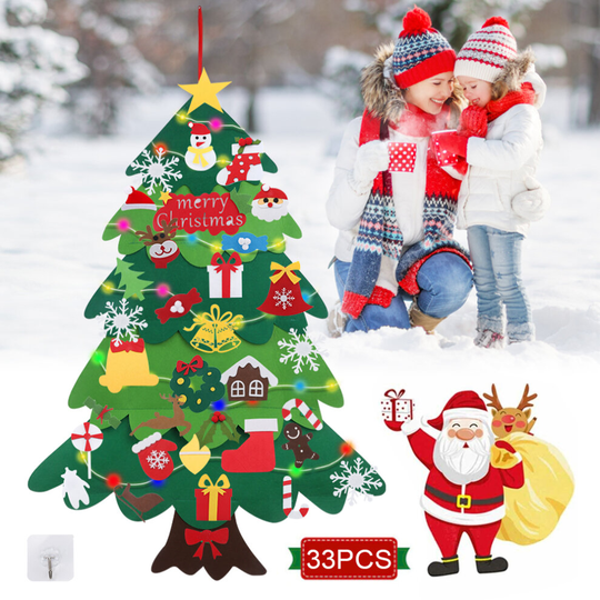 Kids Felt Christmas Tree DIY Hanging Ornaments Wall Decor + LED Light