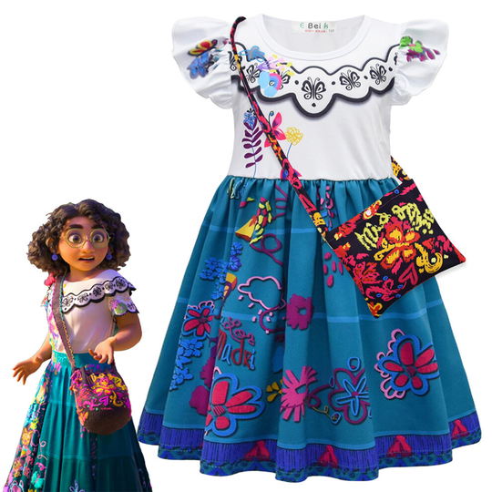 (6-7 Years) Girls Princess Encanto Mirabel Costume Fancy Dress Birthday Party Halloween