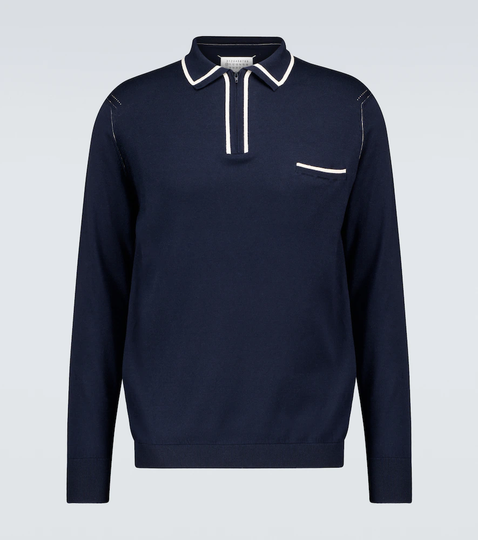 Long-sleeved cotton polo shirt
