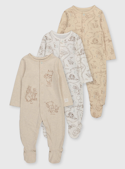 Disney Winnie The Pooh Sleepsuit 3 Pack - 9-12 months