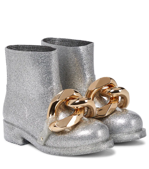 Chain glitter ankle boots