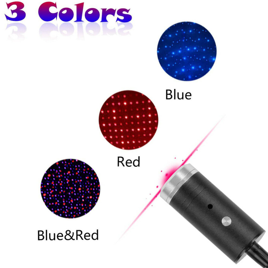 (Red & Blue - Sound Activated) 2 Colour Sound Activated LED USB Starry Sky Projector Light Car Galaxy Star Lamp