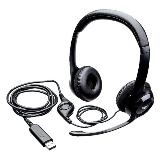 Logitech H390 Wired Headset, Stereo Headphones with Noise-Cancelling Microphone, USB, In-Line Controls, PC/Mac/Laptop - Black