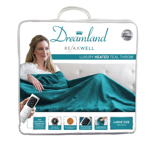 Relaxwell by Dreamland Luxury Velvety Heated Throw - Teal