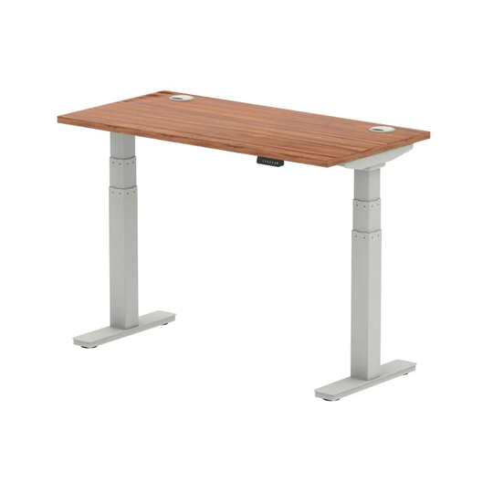 Dynamic Air 1200/600 Walnut Height Adjustable Desk with Cable Ports with Silver
