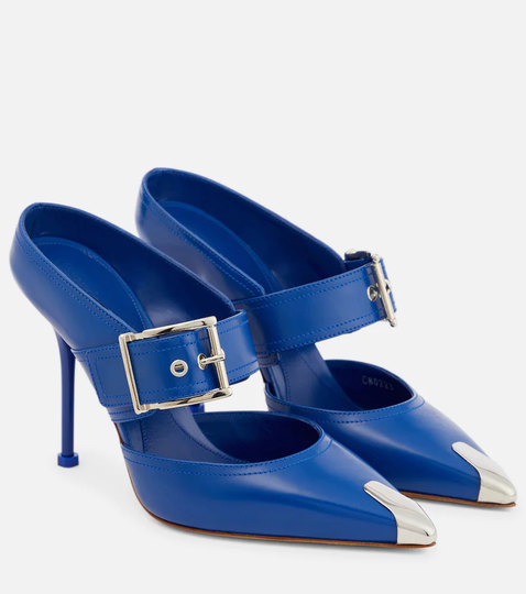 Punk buckled leather mules