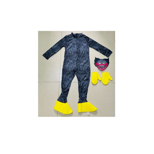 (Black, S) Poppy Playtime Kids Huggy Wuggy Cosplay Costume Bodysuit Jumpsuit Mask Gloves