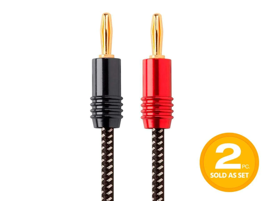 Affinity Premium 14AWG Braided Speaker Wire with Gold Plated Banana Plug Connectors | 2-Pack - 1,8 m (6 ft)