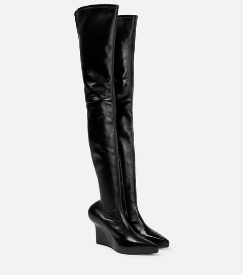 Leather wedge over-the-knee boots