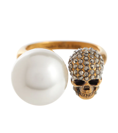 Faux pearl and crystal-embellished ring