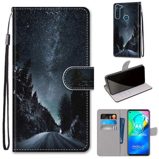 Motorola Moto G8 Power Case Pattern Cover Folio with kickstand Night paths