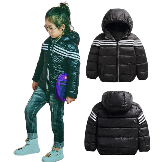 (Black, 130cm / 6-7 Years) Kids Unisex Stylish Outwear High Shine Hooded Down Puffer Winter Jacket - Black