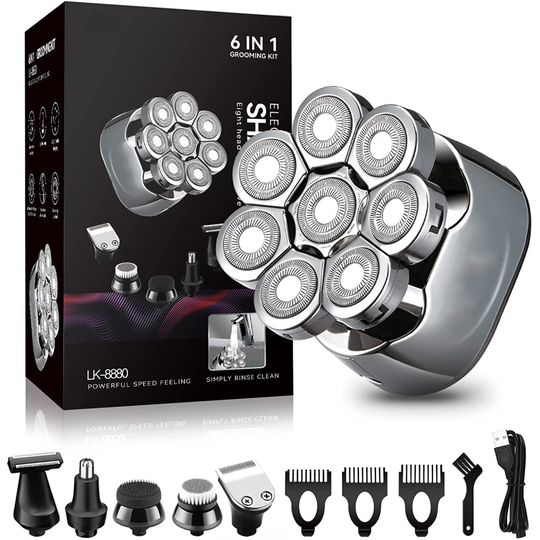 6 in1 Cordless Electric Razor for Bald Men Electric Rotary Head Shaver
