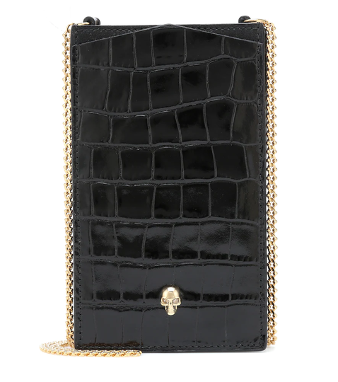 Skull croc-effect leather card holder