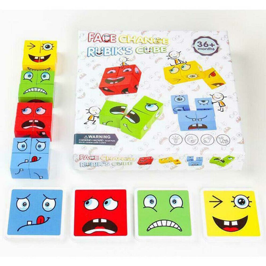 Geometric Cube Face Changing Emoji Puzzle Building Cubes Interaction Toys Wooden
