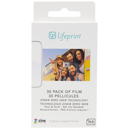Lifeprint 30 pack of film for Lifeprint Augmented Reality Photo AND Video Printer. 2x3 Zero Ink sticky backed film (PH03) - White