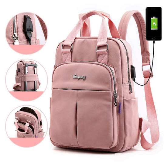 (Pink) Girls School Backpack Laptop Travel Bag With Usb Charging Port Water Resistant Casual Daypack