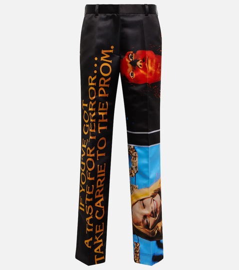Printed satin straight pants
