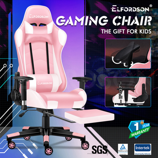 (Pink) ELFORDSON Gaming Chair Office Executive Racing Seat PU Leather REGAN