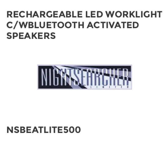 Nightsearcher Rechargeable LED Work Light - with Bluetooth Activated Speakers