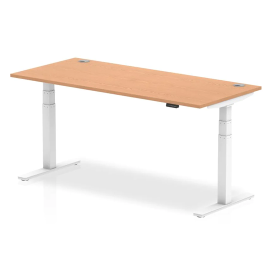 Dynamic Air 1800/800 Oak Height Adjustable Desk with Cable Ports with White Legs