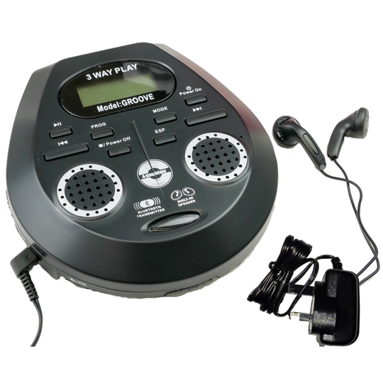 Steepletone Groove CD Discman, Built-In SPEAKERS, Ultra Compact Personal CD Player, Bluetooth Transmitter (to Speaker/Headphones). Inc Power Adapter.
