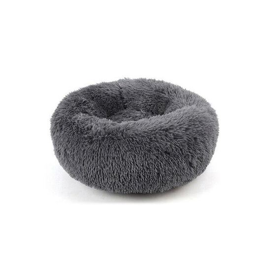 (Dark Grey, S / 50cm) Washable Calming Comfy Donut Style Plush Cat Dog Pet Bed