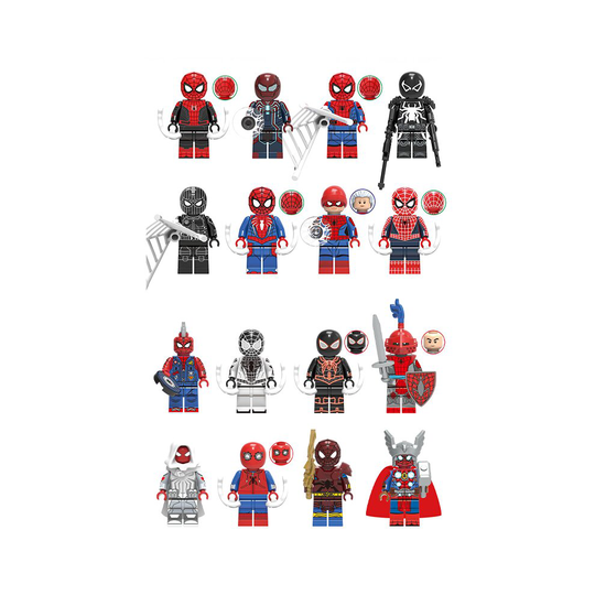 16PCS Superhero Punk Minifigures Spider-Man Knight Building Blocks Children's Assembled Toys Fit Lego