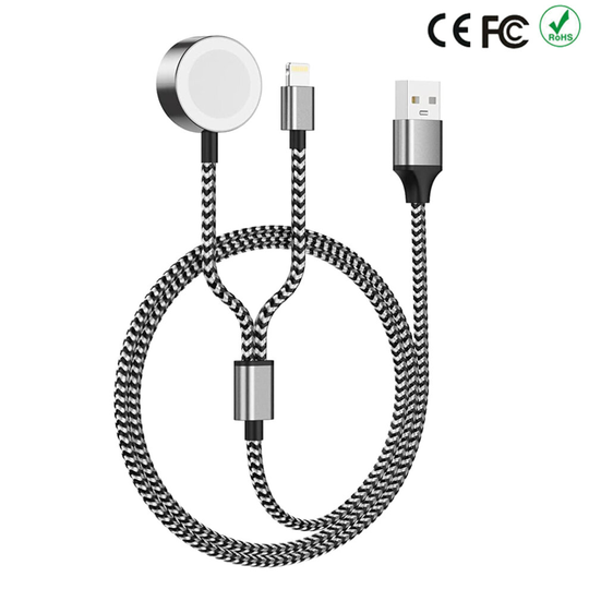 2 in 1 iWatch Wireless Charging Cable Nylon for Apple Watch & iPhone