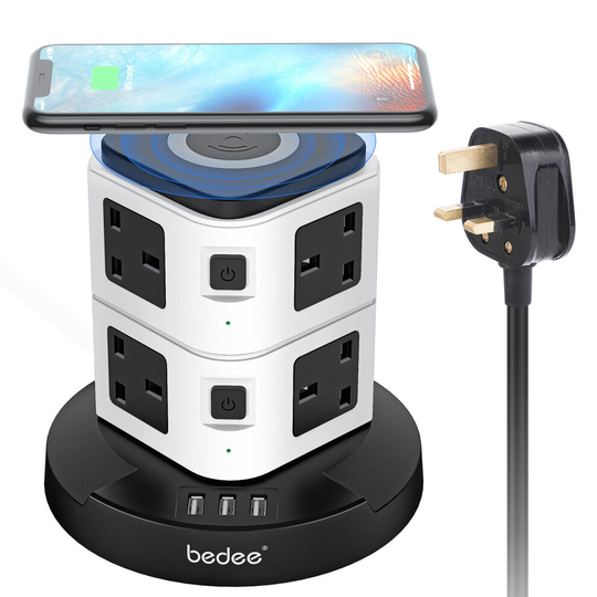 Extention lead Vertical Power Strip Surge Protected Wireless Charger