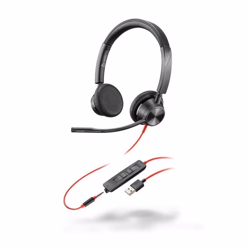 Poly Blackwire 3325 USB A Wired Stereo Binaural Headset 3.5mm Jack 20 to 20000 H