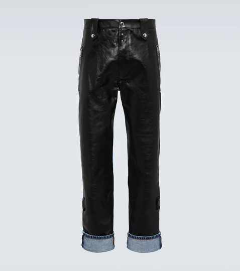 Straight leather and denim pants