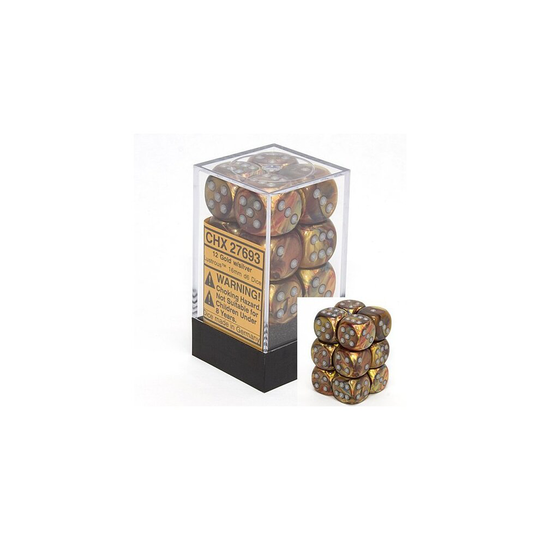 Chessex Dice d6 Sets Lustrous Gold with Silver 16mm Six Sided Die 12 Block of Dice