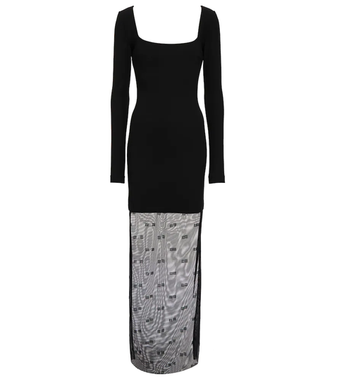 4G tulle and jersey midi dress