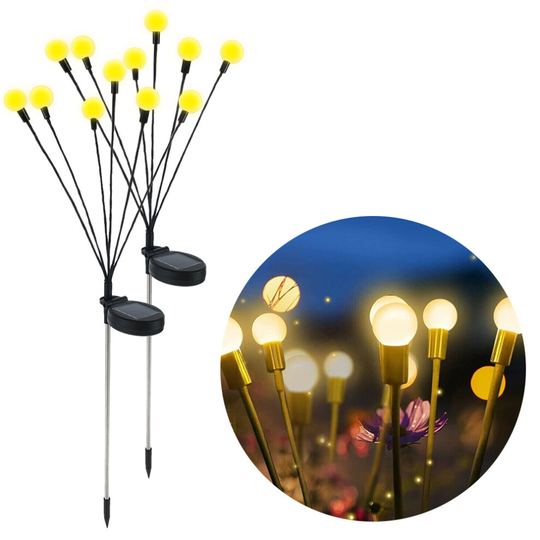 (Warm White ) 2Pcs Solar LED Firefly Swaying Light Garden Decor