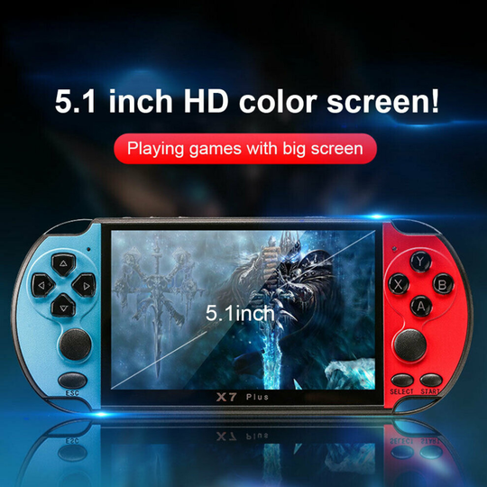 (X7 Plus 5.1'' Red/Blue) Handheld Game Console Player Portable Video Game Consoles Christmas Gift