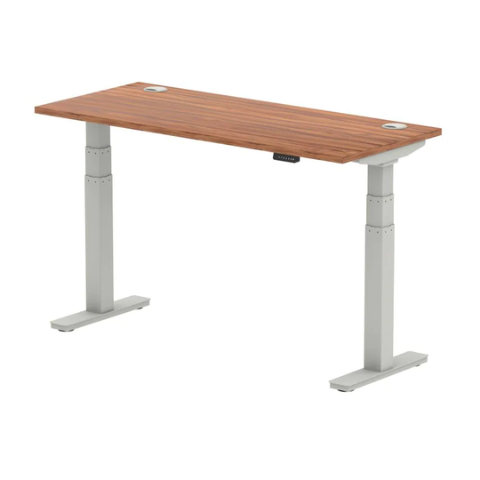 Dynamic Air 1400/600 Walnut Height Adjustable Desk with Cable Ports with Silver