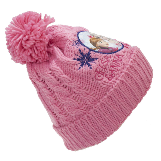 (L, Pink) Frozen Childrens/Kids Anna And Elsa Knitted Bobble Hat